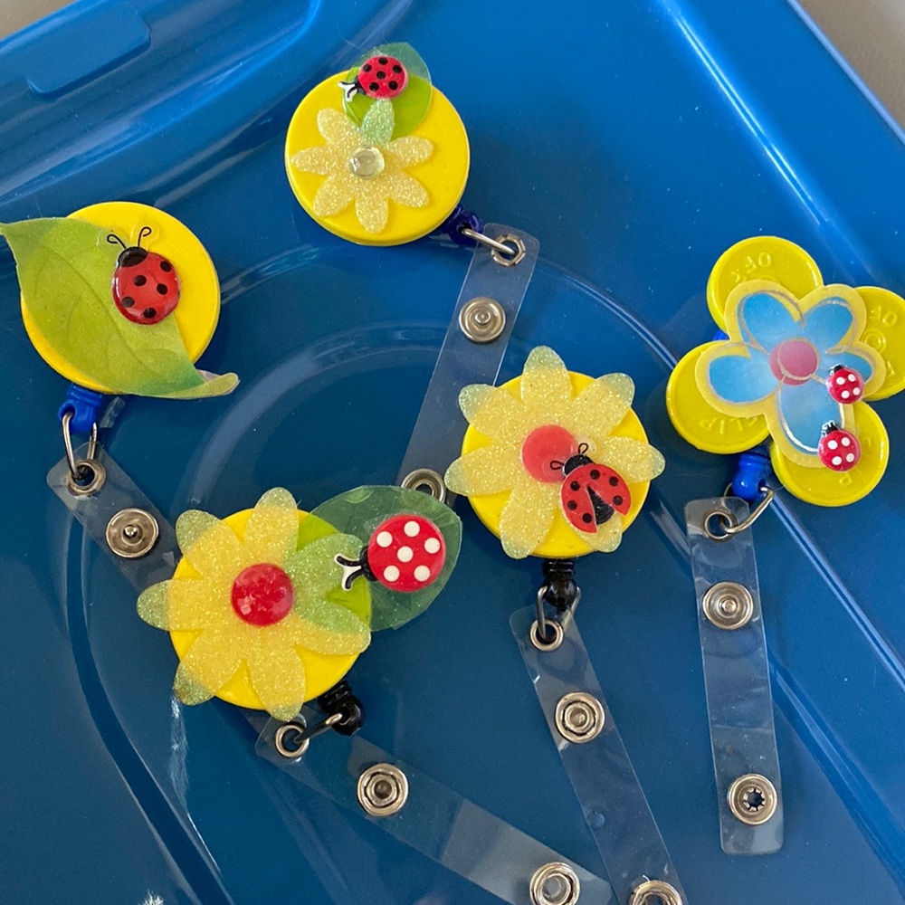 Lot of 5 handcrafted retractable I’d badge holder ladybugs